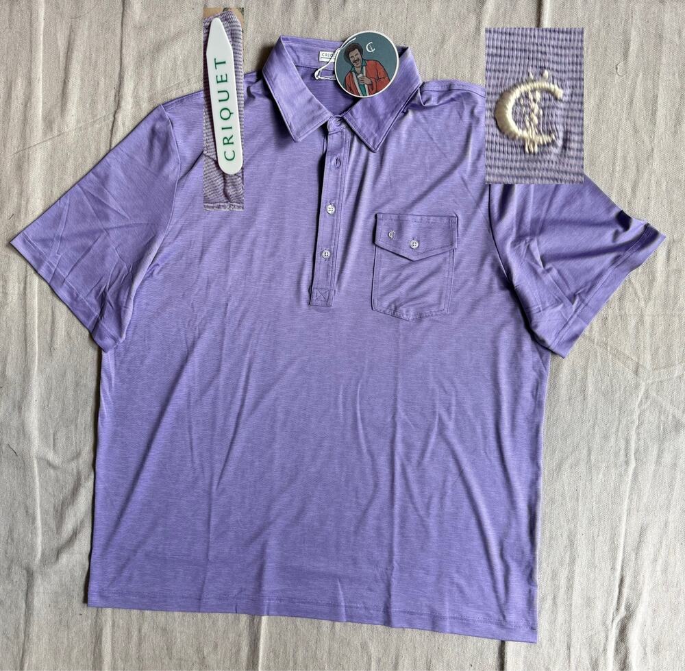NWT Criquet Performance Players Shirt Men's XXL Golf Polo Purple Micro Stripes